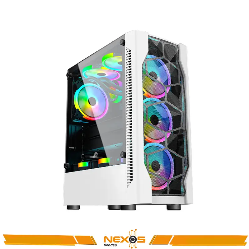 CASE 1STPLAYER RAINBOW D4 ( 1S-CA1ST-D4 )S/ FUENTE | BLANCO | 1 PANEL VIDRIO | X4 FAN | LED- RGB 
