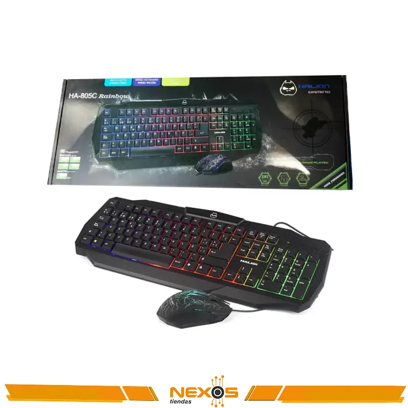 TECLADO HALION RAINBOW HA-805C KIT GAMER TECLADO + MOUSE