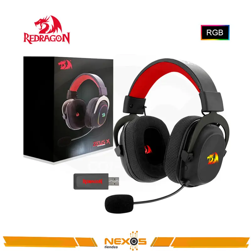AURICULAR REDRAGON ZEUS X RGB BLACK CON MICROFONO WIRELESS USB