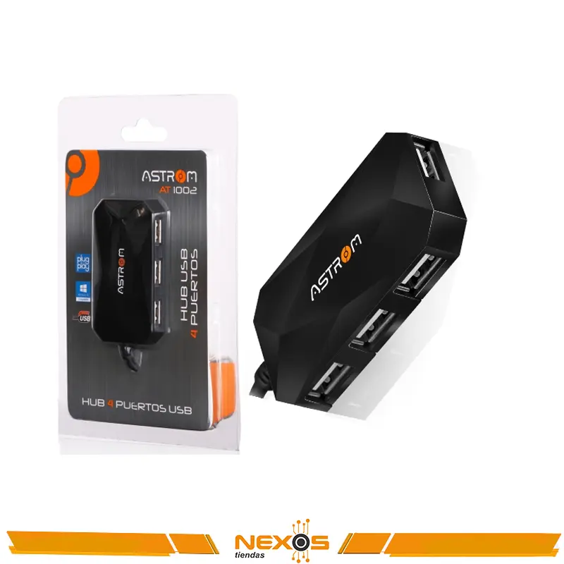 HUB USB 4 PUERTOS ASTROM AT 1002 RECTANGULAR NEGRO