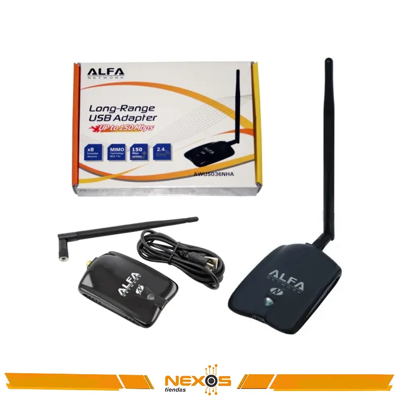 ADAPTADOR WIFI USB ALFA NETWORK AWUS036NHA ATHEROS AR9271L 2.4GHZ/5DBI