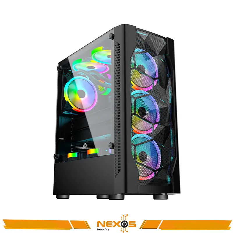 CASE 1STPLAYER RAINBOW D4 ( 1S-CA1ST-D4 ) S/ FUENTE | NEGRO| 1 PANEL VIDRIO | X4 FAN 