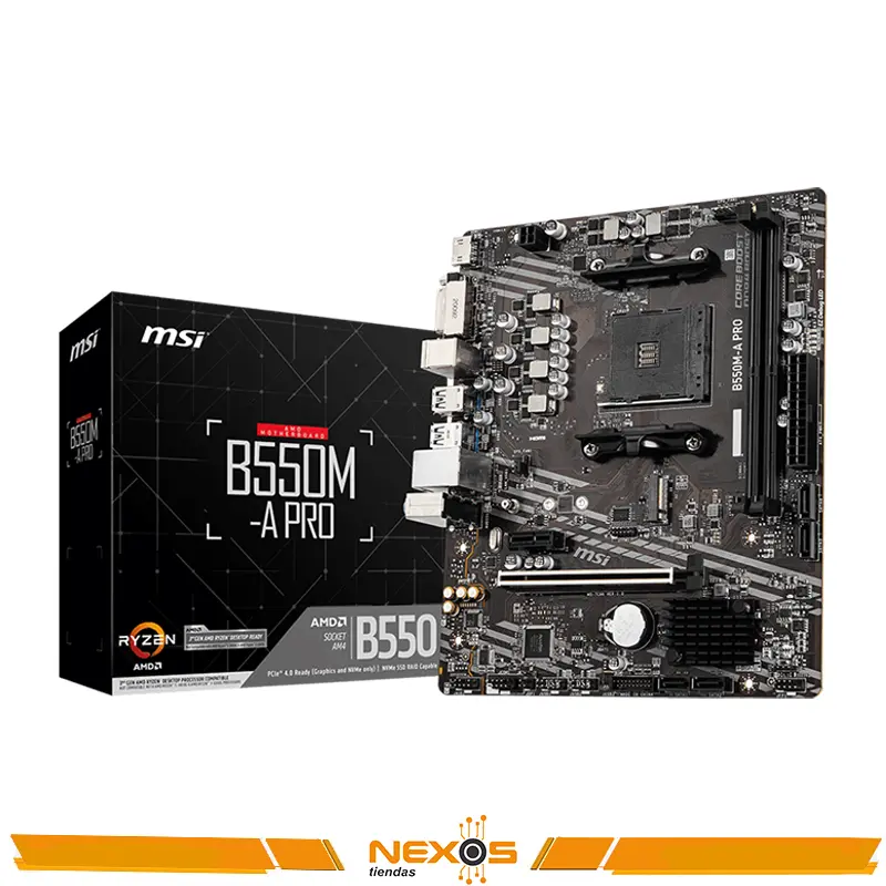 PLACA MADRE MSI B550M-A PRO, AMD B550, AM4, DDR4, HDMI, DVI-D, LAN, USB 3.2 GEN1, M-ATX 