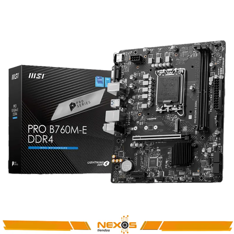 PLACA MADRE MSI PRO B760M-E DDR4, CHIPSET INTEL B760, LGA1700, HDMI, VGA, MATX.