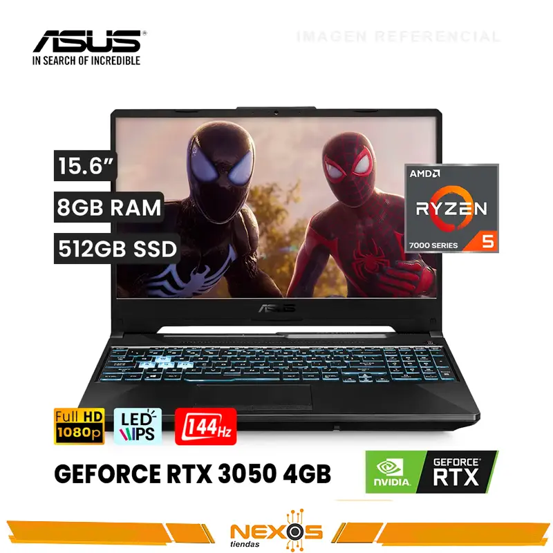 LAPTOP ASUS TUF A15 FA506NC-HN011W A15 RYZEN 5-7535HS,8GB DDR5- 4800MHZ,512GB SSD VIDEO RTX 3050 4GB 15.6"FHD (1920 x 1080), 144Hz