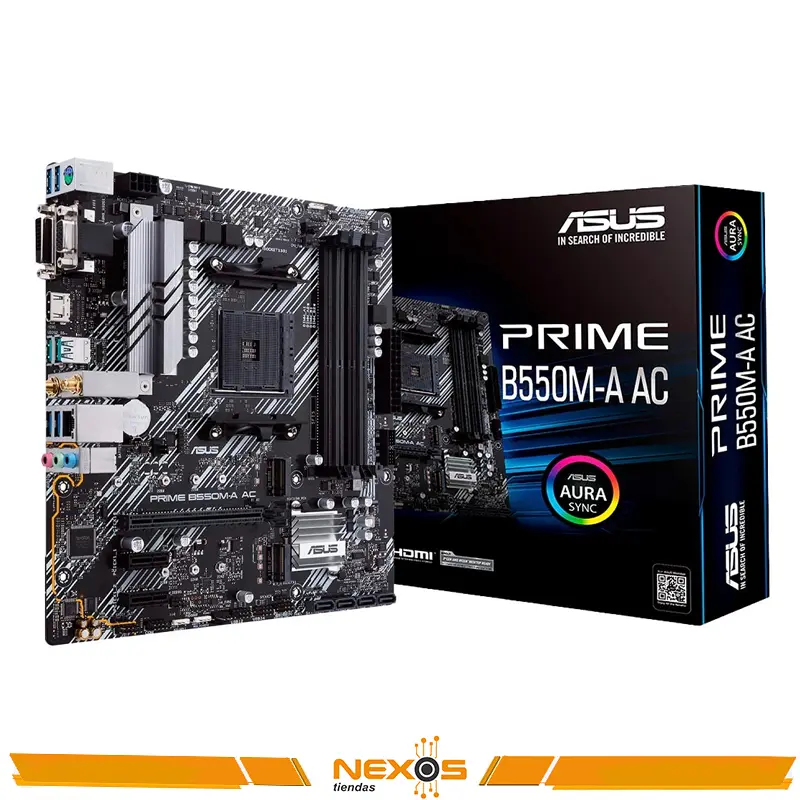 PLACA MADRE ASUS PRIME B550M-A AC, WIFI, AMD B550, AM4 SOCKET, VGA, HDMI, MICRO-ATX, USB 3.2