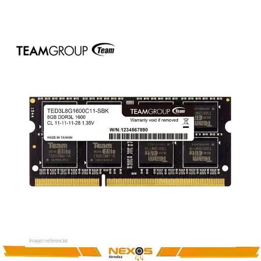 [1111111596] MEMORIA RAM TEAMGROUP 8GB, DDR3L, SODIMM, 1600MHZ, CL11-11-11-28, 1.35V