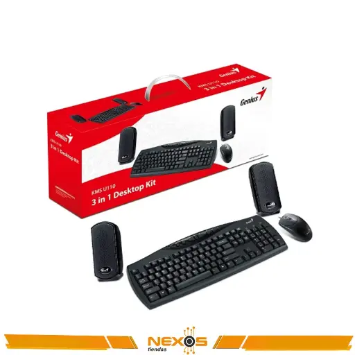 [1111113857] TECLADO GENIUS KMS U110 3 EN 1 DESKTOP KIT TECLADO + MOUSE + PARLANTES USB