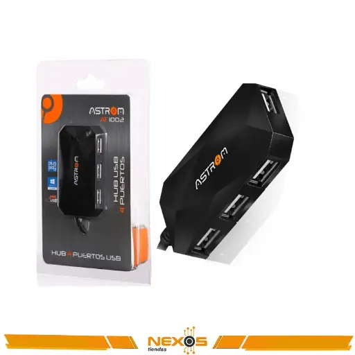 [1111113417] HUB USB 4 PUERTOS ASTROM AT 1002 RECTANGULAR NEGRO