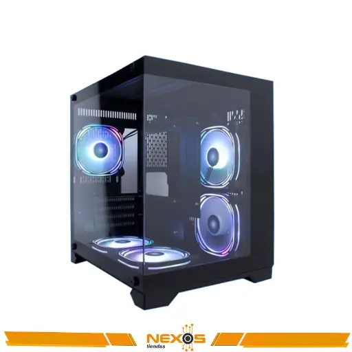 [1111113327] CASE 1STPLAYER MV5-T SIN FUENTE, CON 2 PANEL VIDRIO LATERALES, 3 VENTILADORES ARGB, COLOR NEGRO