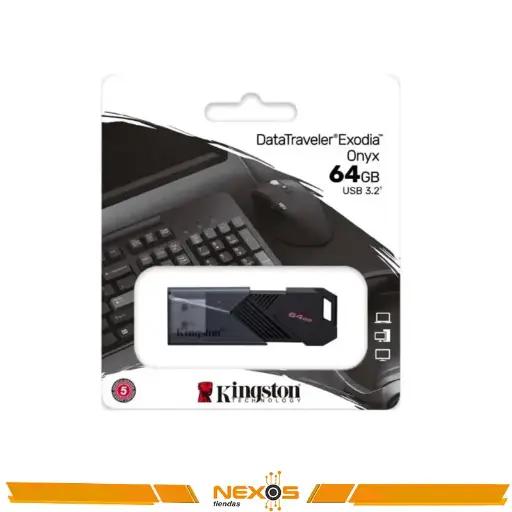 MEMORIA USB KINGSTON 64GB DATATRAVELER EXODIA ONYX, USB 3.2 GEN 1 NEGRO MATE