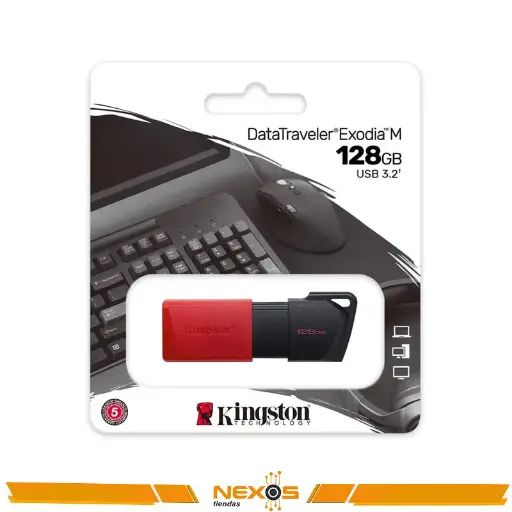 MEMORIA USB KINGSTON 128GB DATATRAVELER EXODIA M 3.2 NEGRO/ROJO
