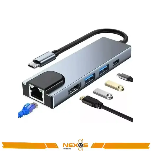 [111111738] HUB USB C 5 EN 1 HDMI USB 3.0 RJ45 LAPTOP CELULAR