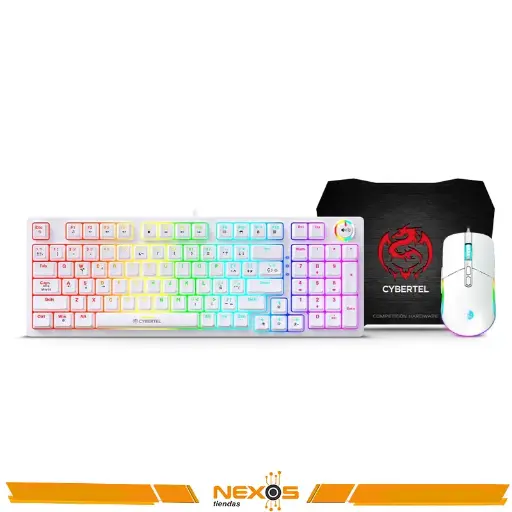 [1111111832] KIT TECLADO MECANICO CYBERTEL STRIKER WHITE CBX GT1802W RGB+MOUSE GAMER+PAD MOUSE