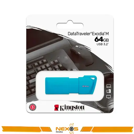 [1111111840] MEMORIA USB KINGSTON 64GB DATATRAVELER EXODIA USB 3.2 NEON AQUA BLUE (AZUL) 